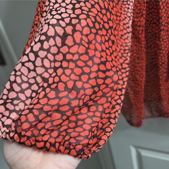 Lane Bryant Red & Black Tie Front Tassel Pullover Sheer Blouse Animal Print18/20 - Picture 5 of 7